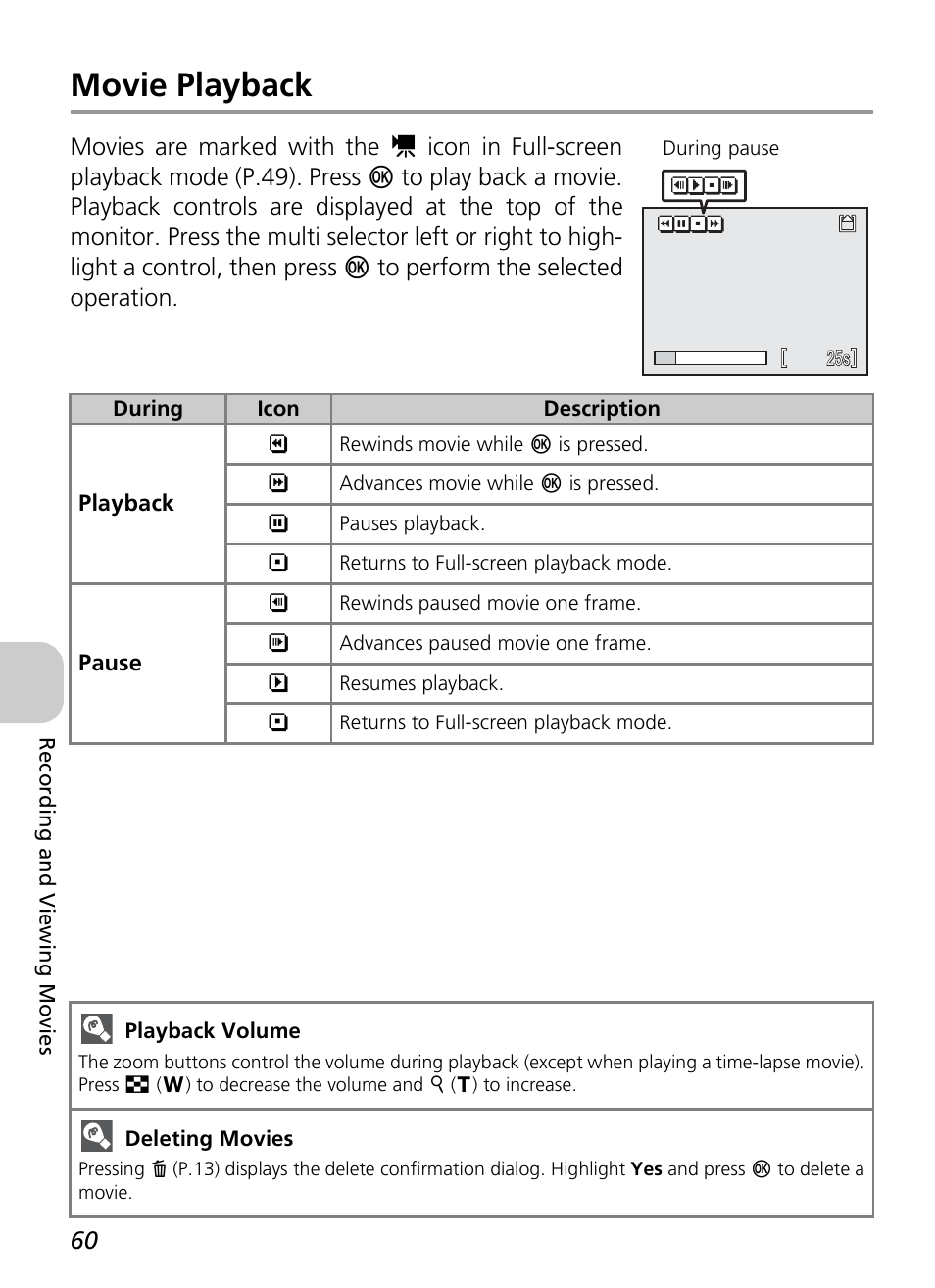 Movie playback | Nikon P3 User Manual | Page 62 / 161