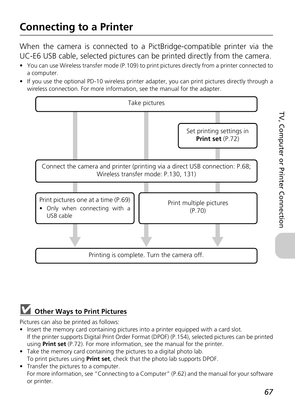 Connecting to a printer | Nikon P3 User Manual | Page 69 / 161
