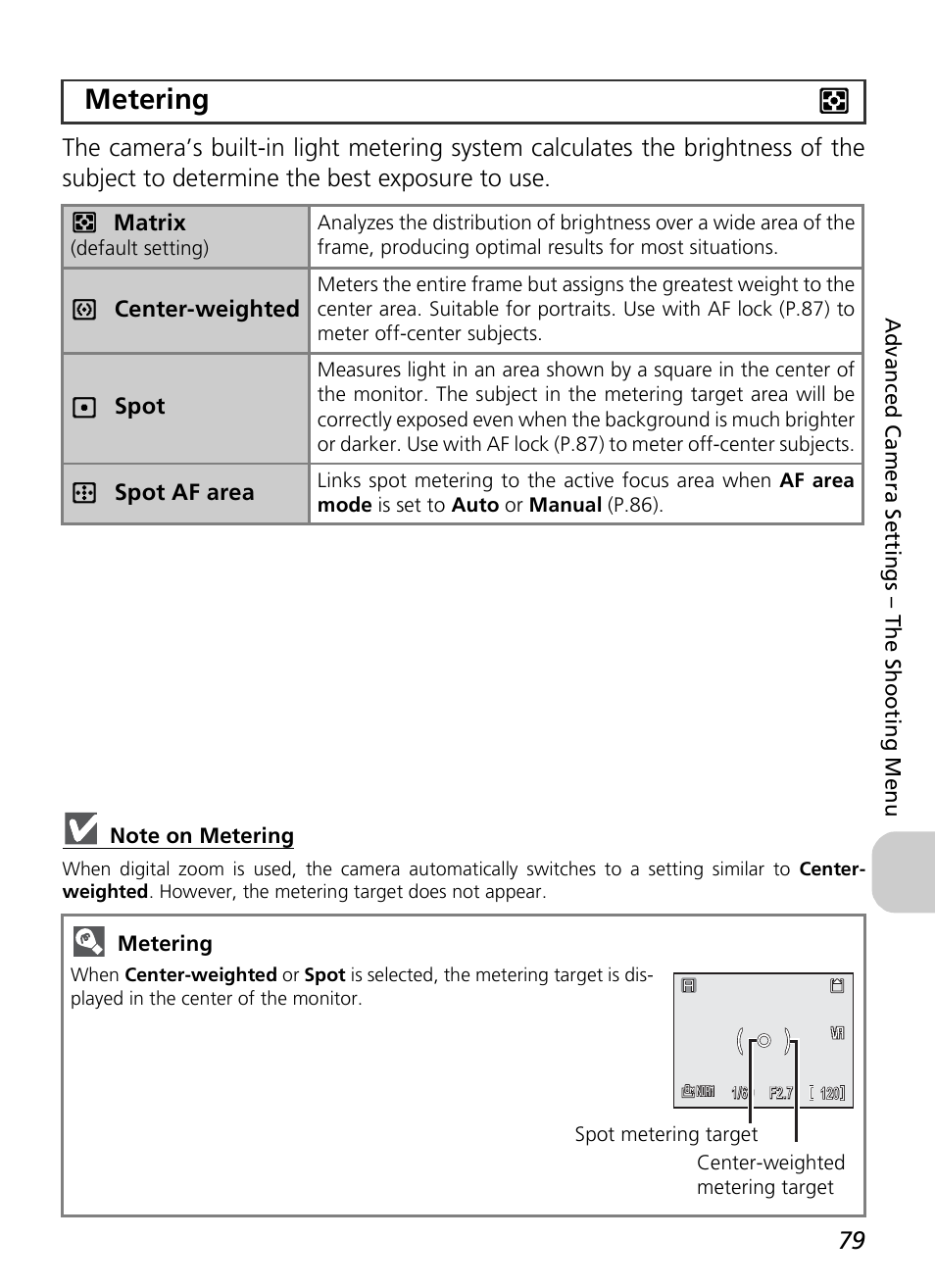 Metering m | Nikon P3 User Manual | Page 81 / 161