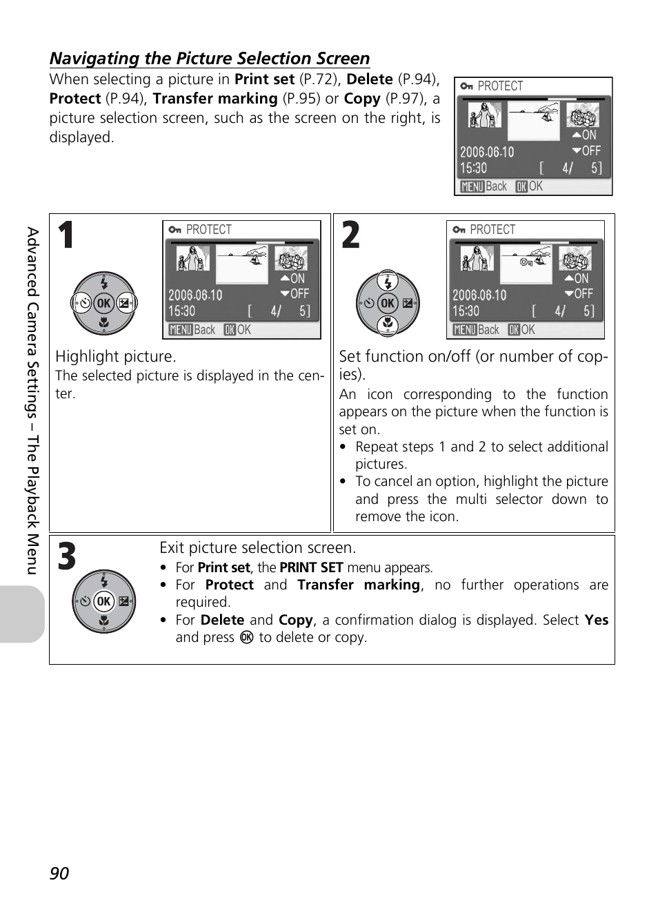 Navigating the picture selection screen | Nikon P3 User Manual | Page 92 / 161