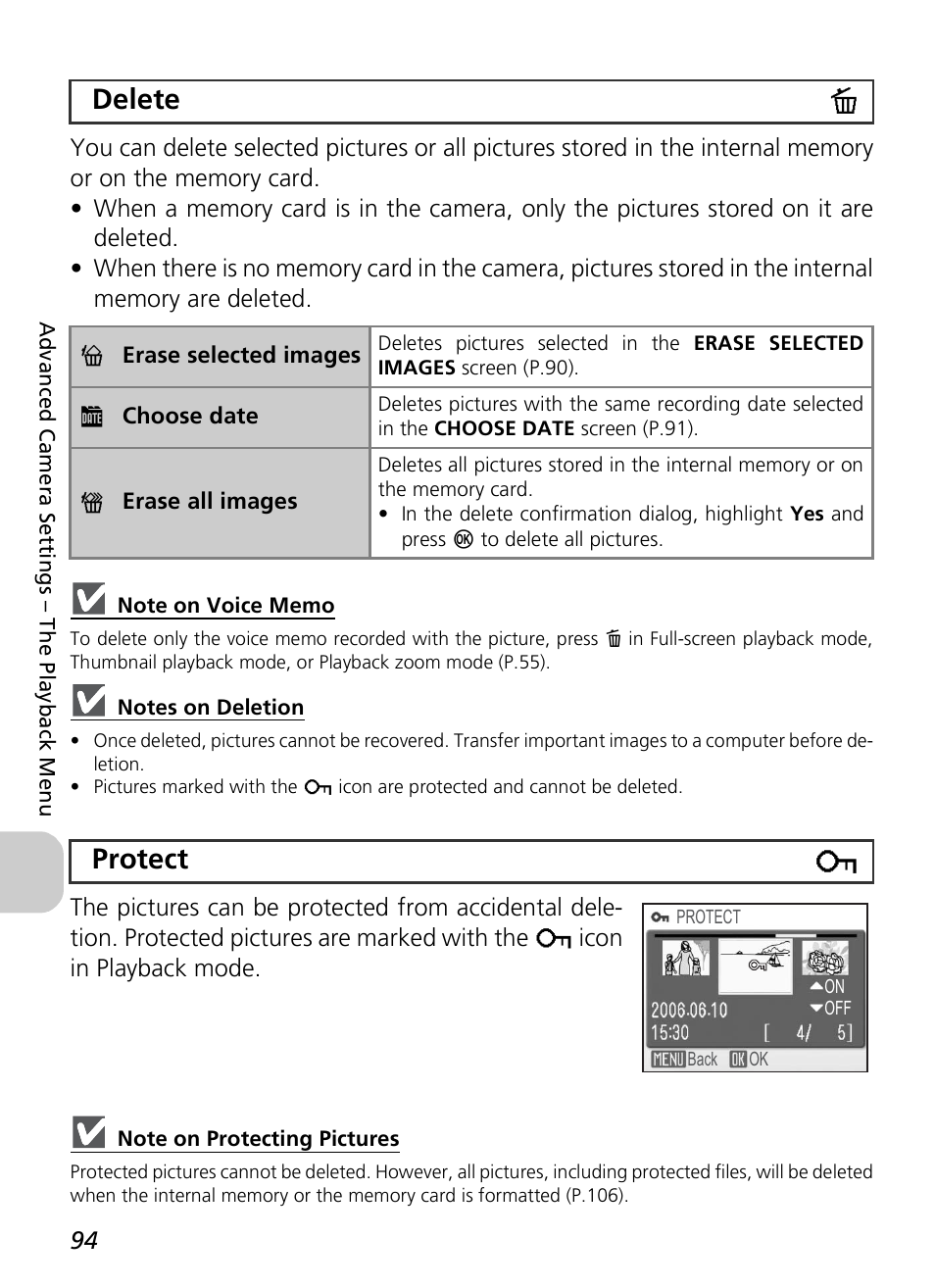 Delete a, Protect d | Nikon P3 User Manual | Page 96 / 161
