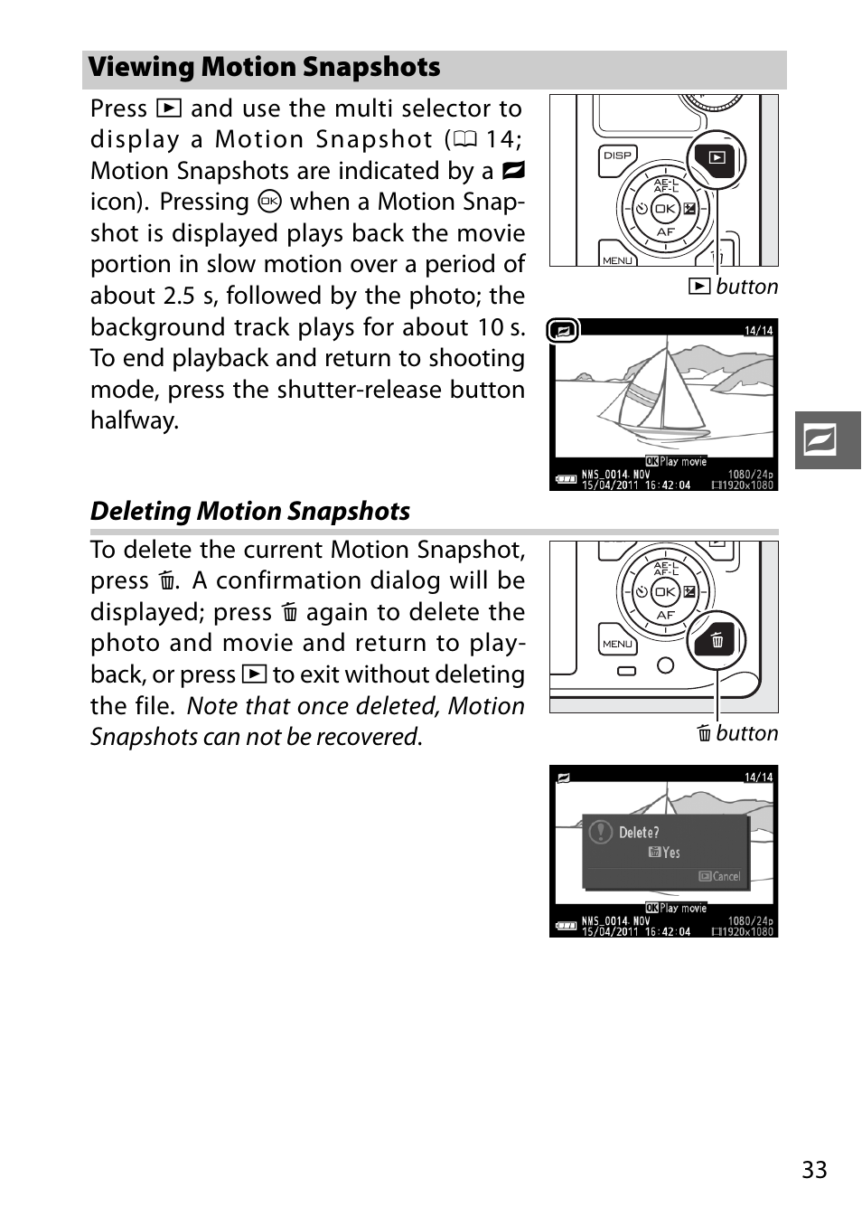 Viewing motion snapshots | Nikon V1 User Manual | Page 45 / 88