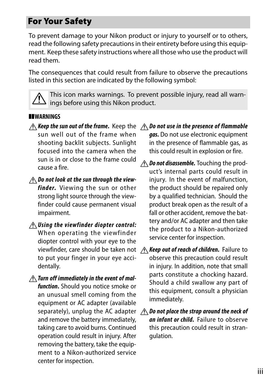 For your safety | Nikon V1 User Manual | Page 5 / 88