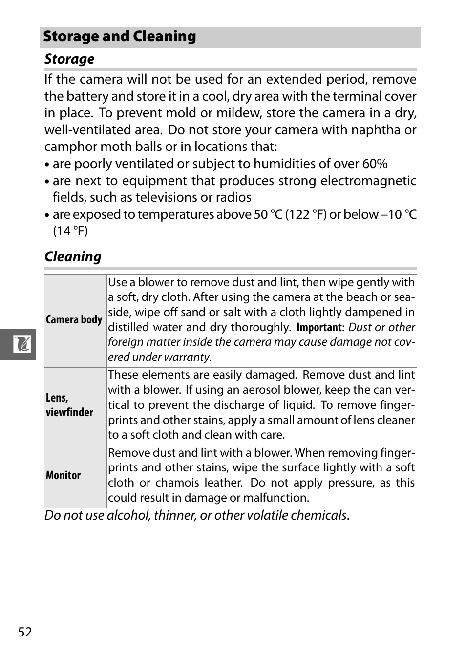 Storage and cleaning | Nikon V1 User Manual | Page 64 / 88