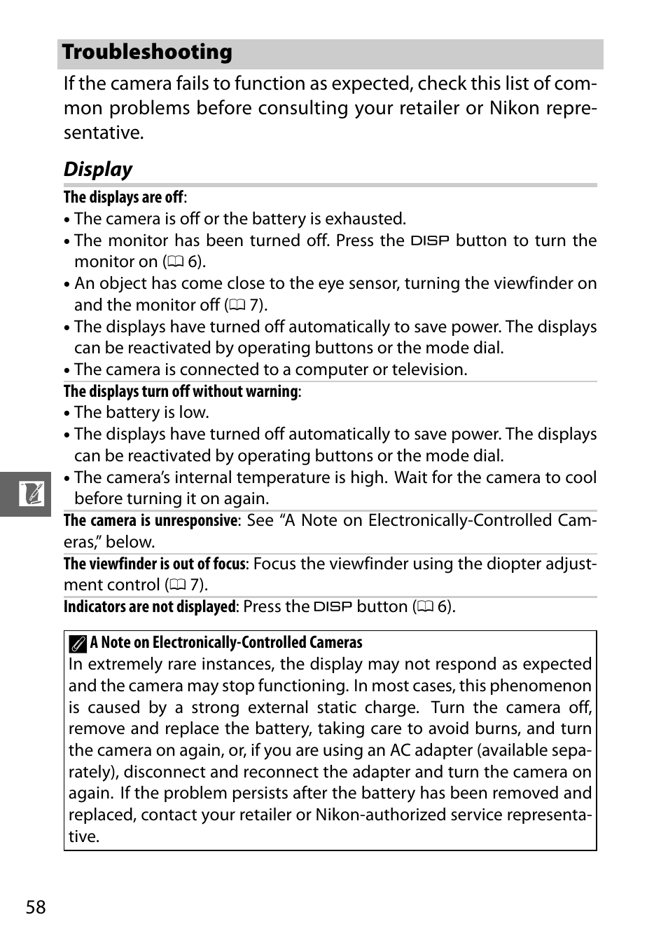 Troubleshooting, Display | Nikon V1 User Manual | Page 70 / 88