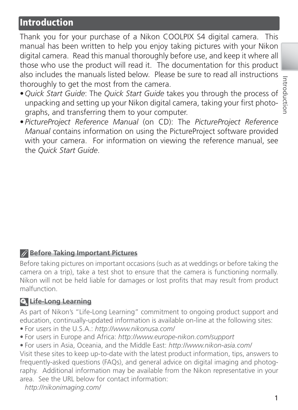 Introduction | Nikon S4 User Manual | Page 11 / 108