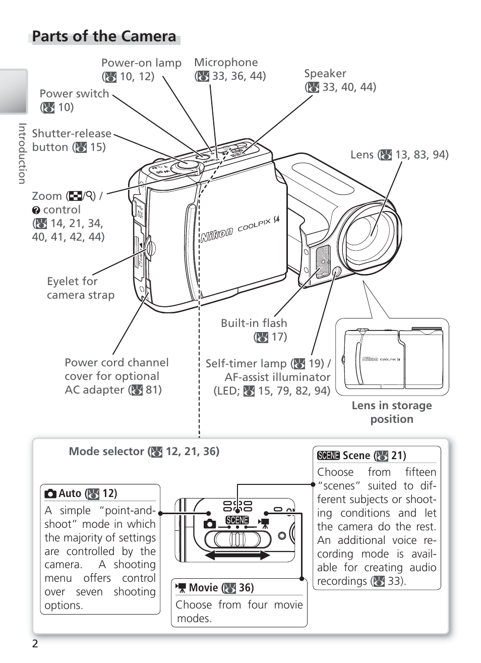 Parts of the camera | Nikon S4 User Manual | Page 12 / 108