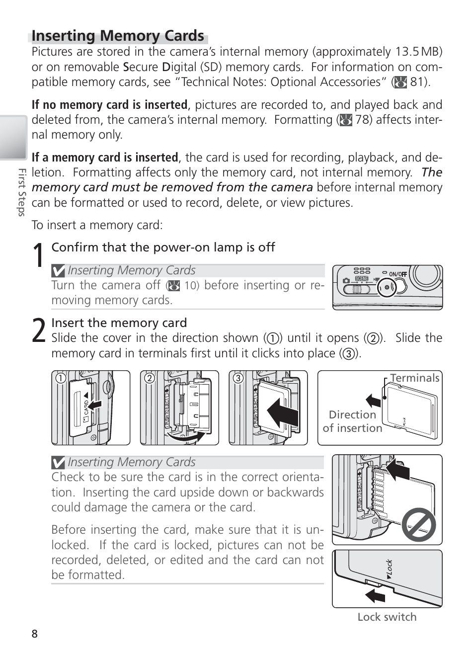 Inserting memory cards | Nikon S4 User Manual | Page 18 / 108