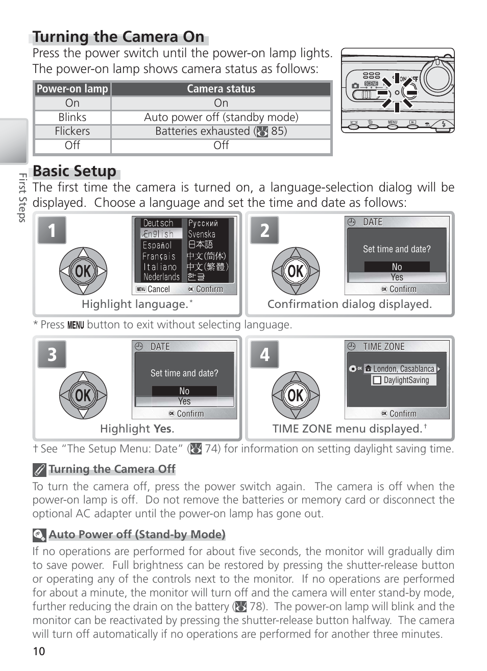 Turning the camera on, Basic setup | Nikon S4 User Manual | Page 20 / 108