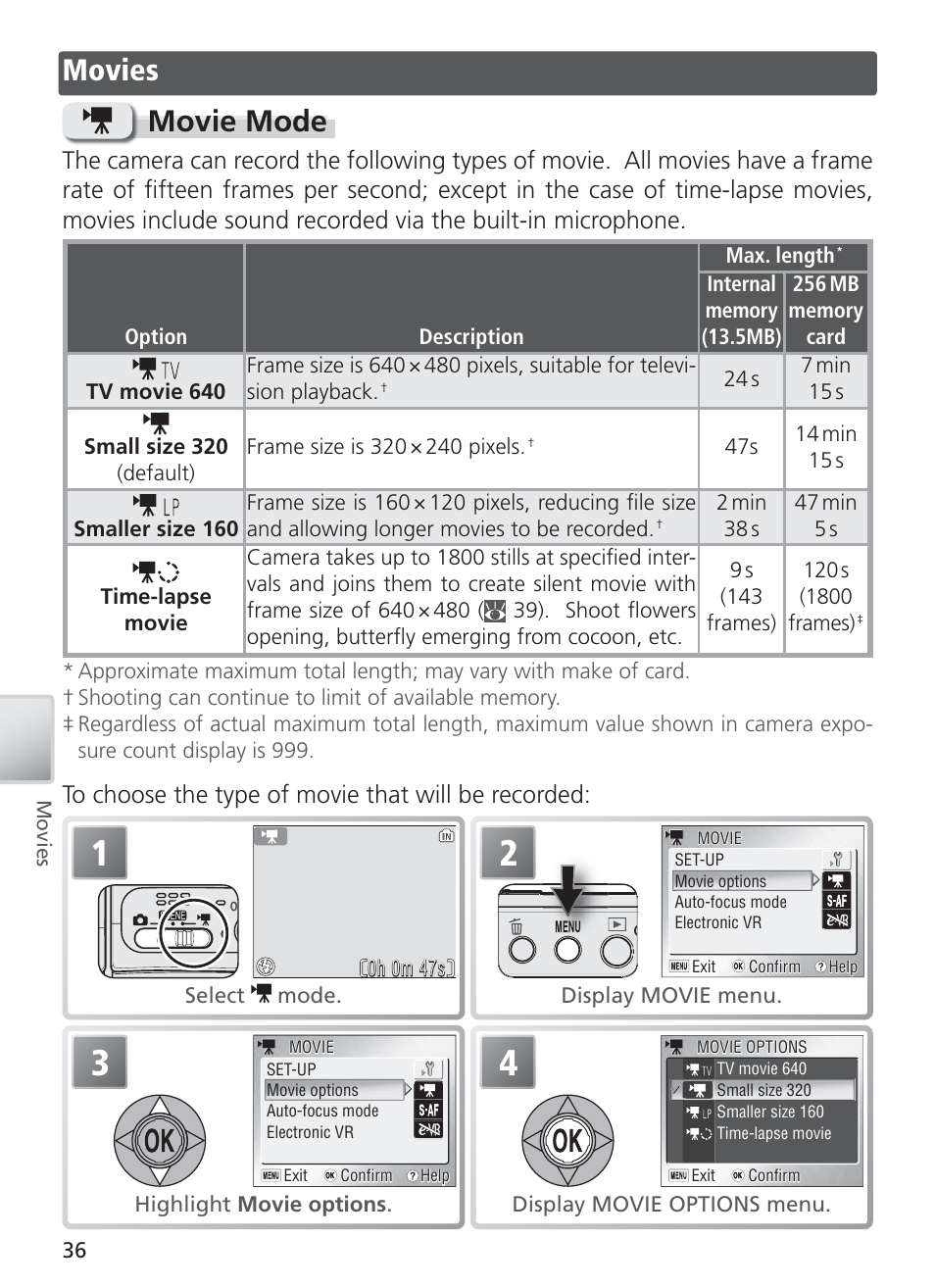 Movies, Movie mode | Nikon S4 User Manual | Page 46 / 108