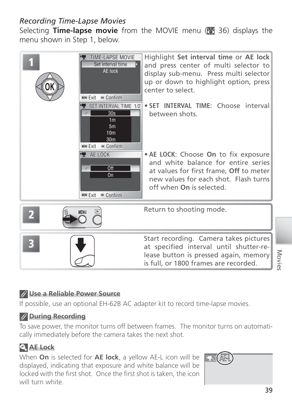 0h 0m 47s ae-l ae-l ae-l | Nikon S4 User Manual | Page 49 / 108