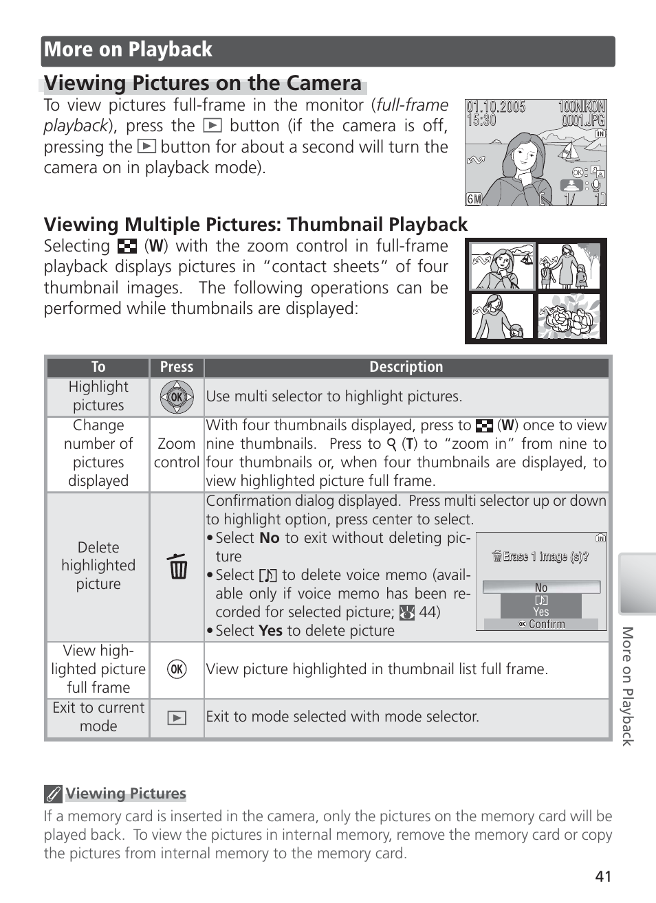 More on playback, Viewing pictures on the camera, More on playback viewing pictures on the camera | Viewing multiple pictures: thumbnail playback | Nikon S4 User Manual | Page 51 / 108