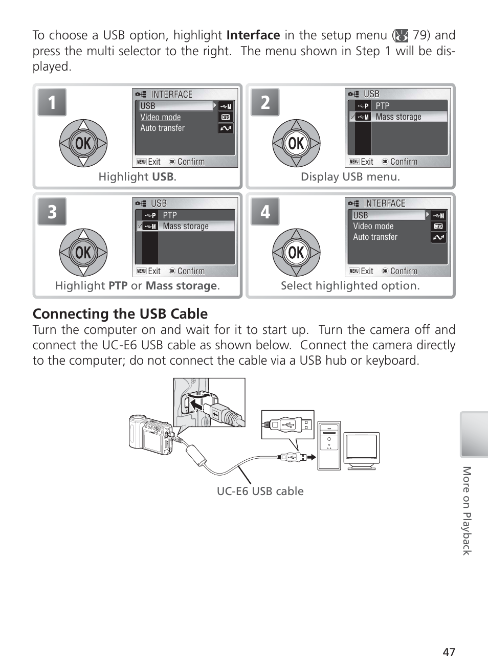 Connecting the usb cable | Nikon S4 User Manual | Page 57 / 108