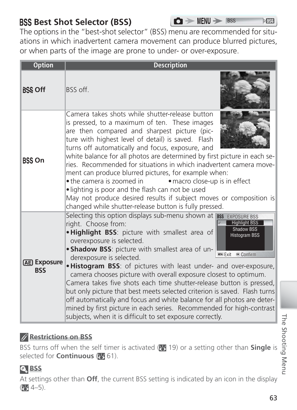 Best shot selector (bss) | Nikon S4 User Manual | Page 73 / 108