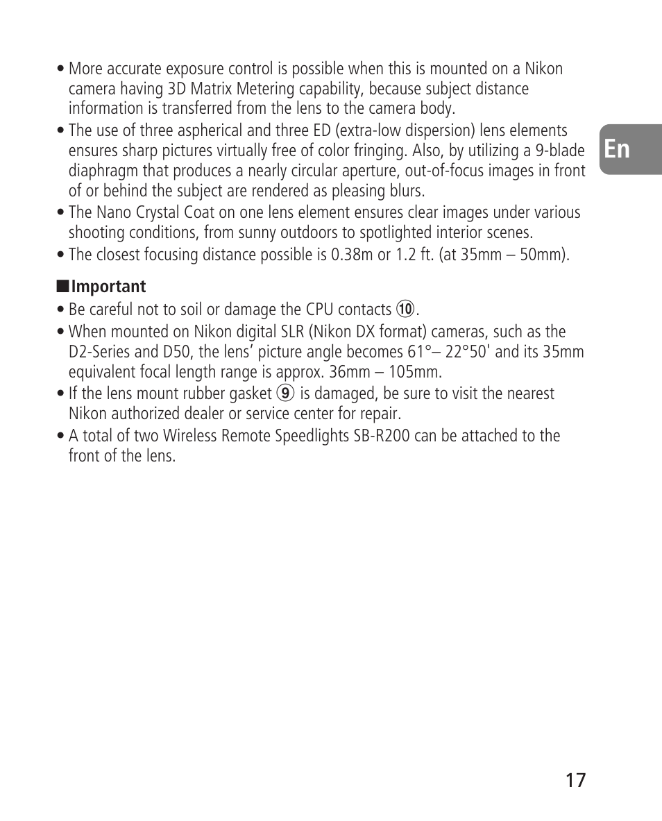 Nikon AF-S 24-70mm f-2.8G ED User Manual | Page 17 / 122