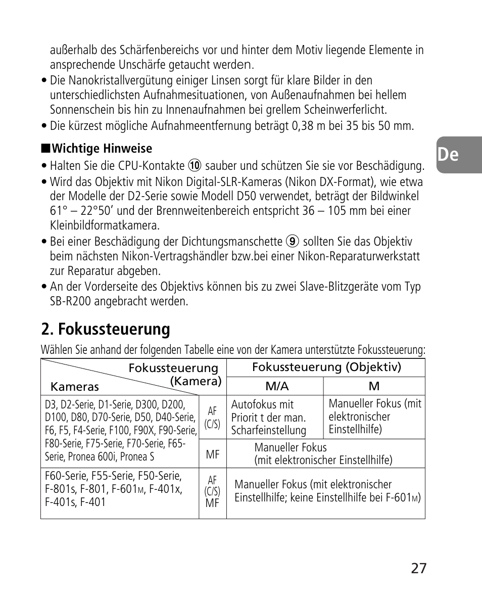 Fokussteuerung | Nikon AF-S 24-70mm f-2.8G ED User Manual | Page 27 / 122