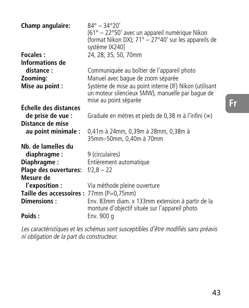 Nikon AF-S 24-70mm f-2.8G ED User Manual | Page 43 / 122