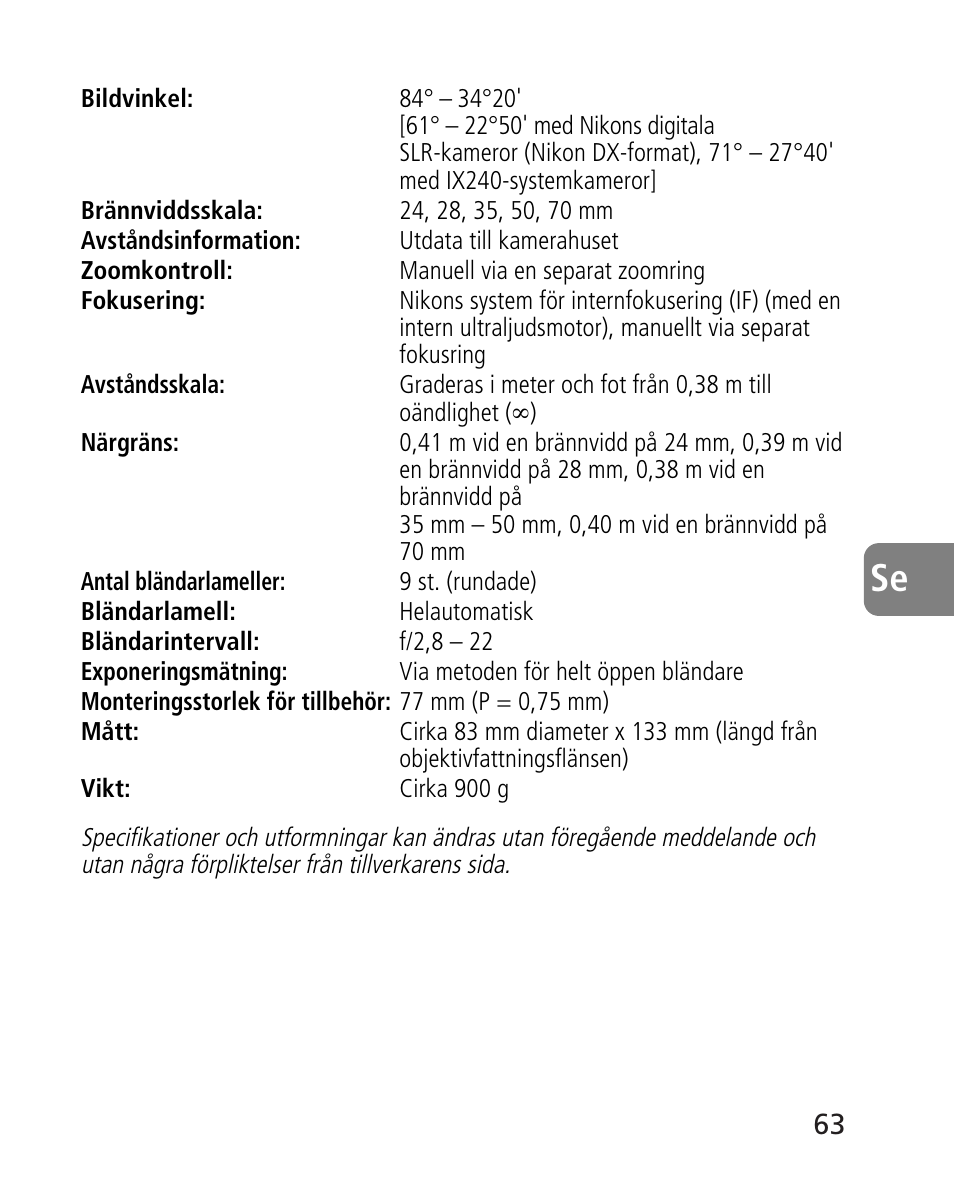 Nikon AF-S 24-70mm f-2.8G ED User Manual | Page 63 / 122