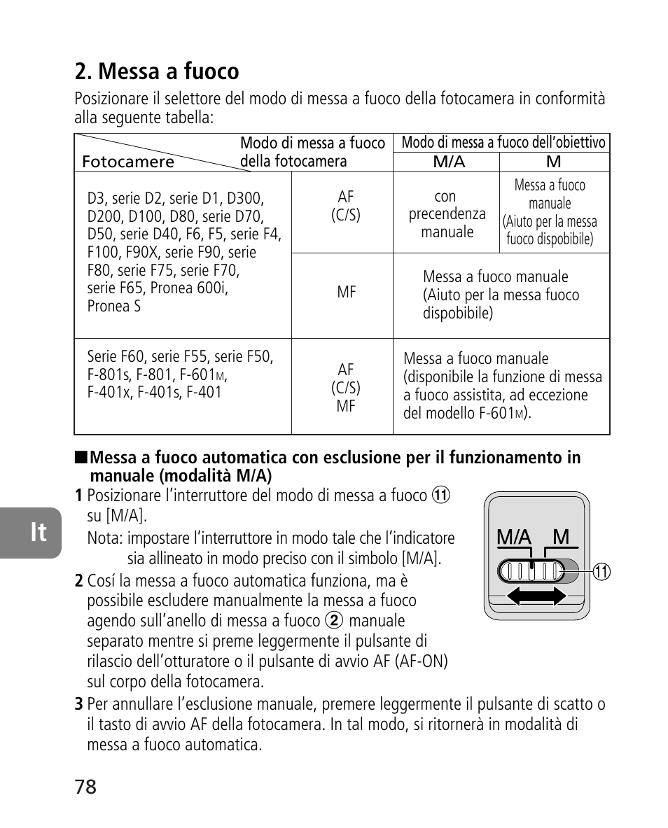 Messa a fuoco | Nikon AF-S 24-70mm f-2.8G ED User Manual | Page 78 / 122