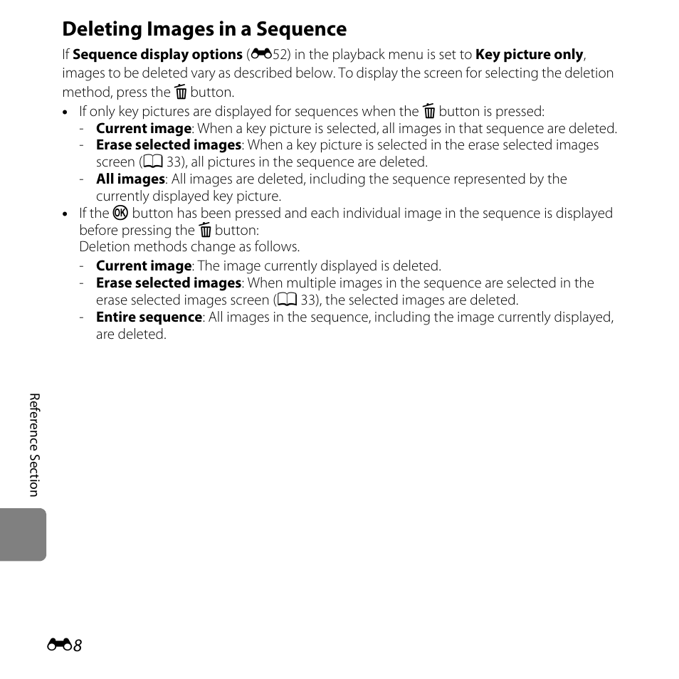 Deleting images in a sequence | Nikon L820 User Manual | Page 126 / 240