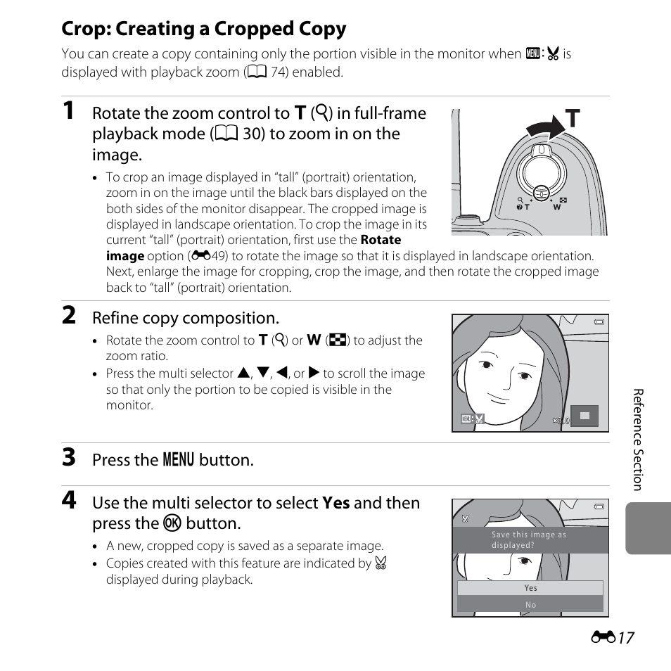 Crop: creating a cropped copy, E17) | Nikon L820 User Manual | Page 135 / 240