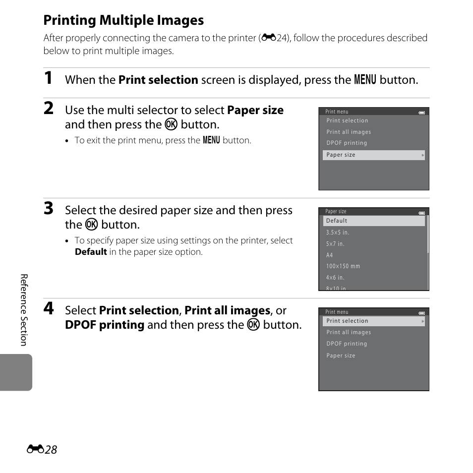 Printing multiple images, E28) | Nikon L820 User Manual | Page 146 / 240