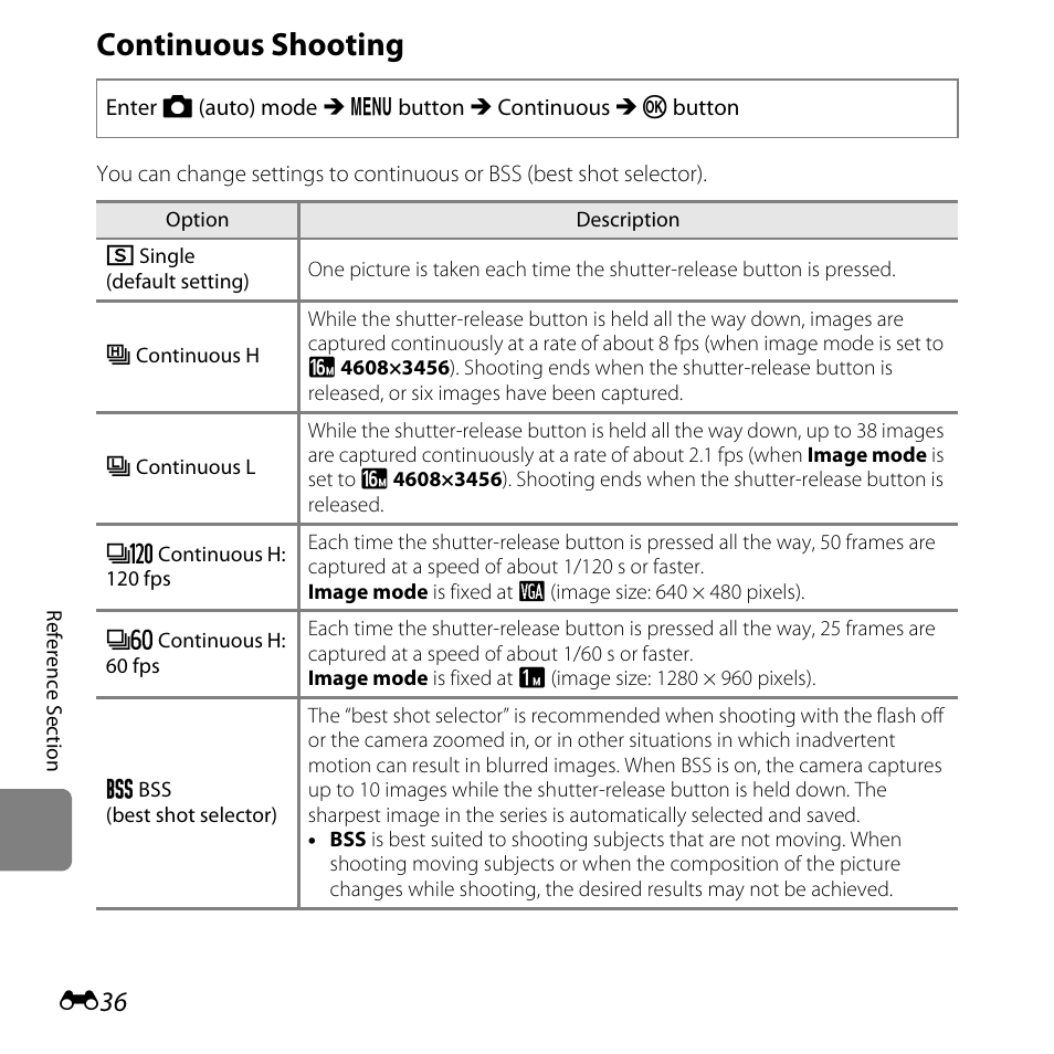 Continuous shooting | Nikon L820 User Manual | Page 154 / 240