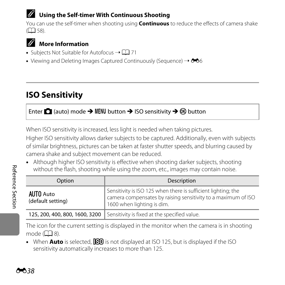 Iso sensitivity | Nikon L820 User Manual | Page 156 / 240