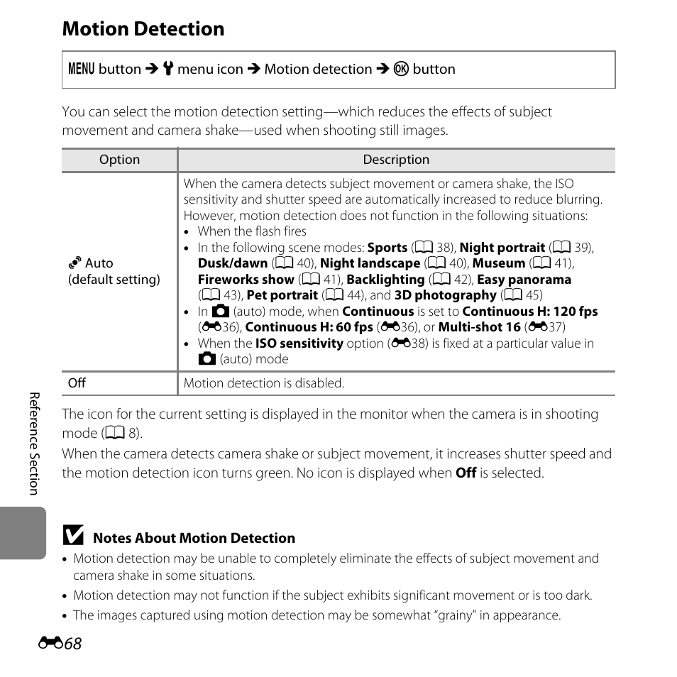 Motion detection, E68) i | Nikon L820 User Manual | Page 186 / 240