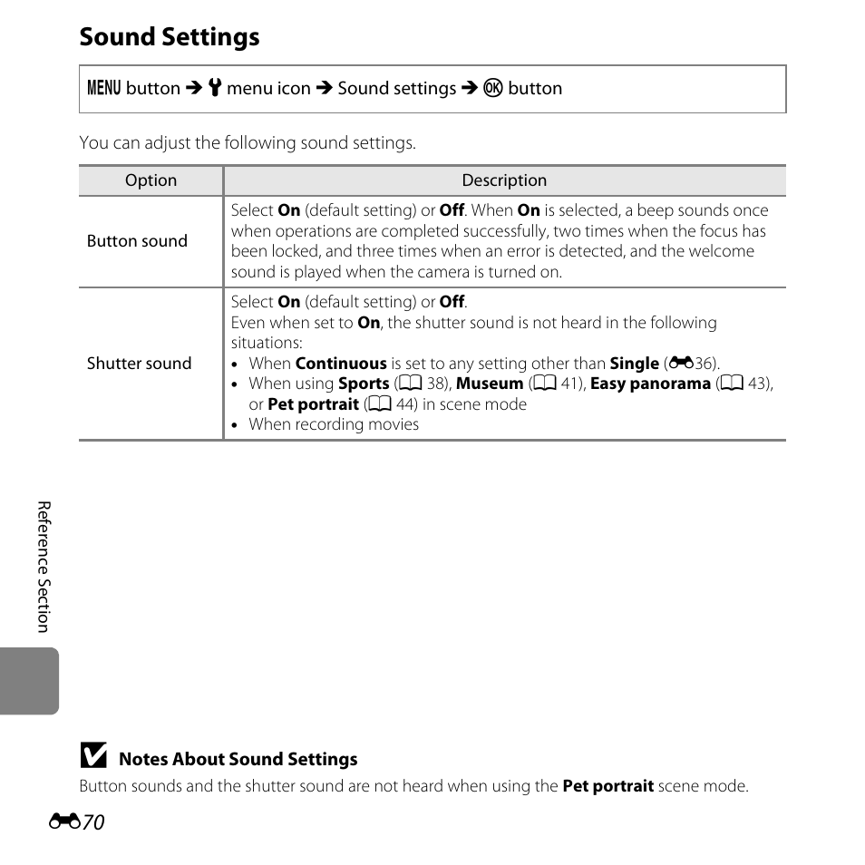 Sound settings | Nikon L820 User Manual | Page 188 / 240