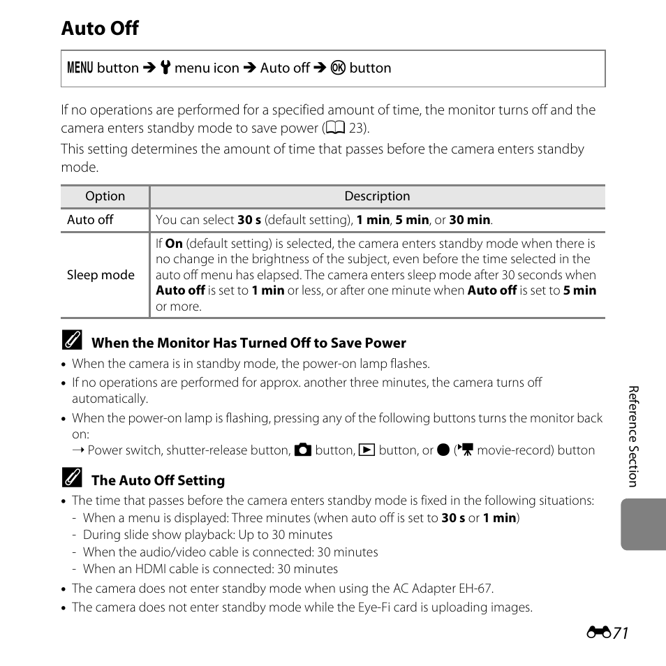 Auto off | Nikon L820 User Manual | Page 189 / 240