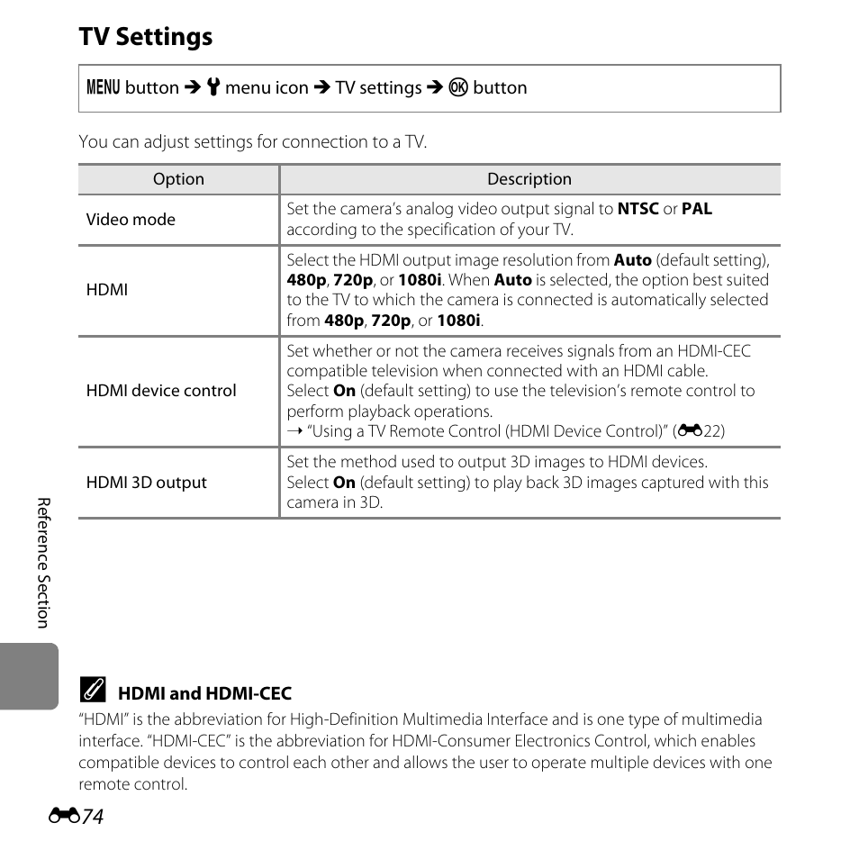 Tv settings | Nikon L820 User Manual | Page 192 / 240