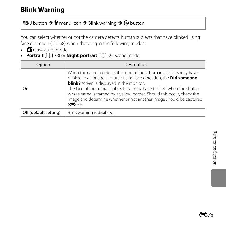 Blink warning | Nikon L820 User Manual | Page 193 / 240