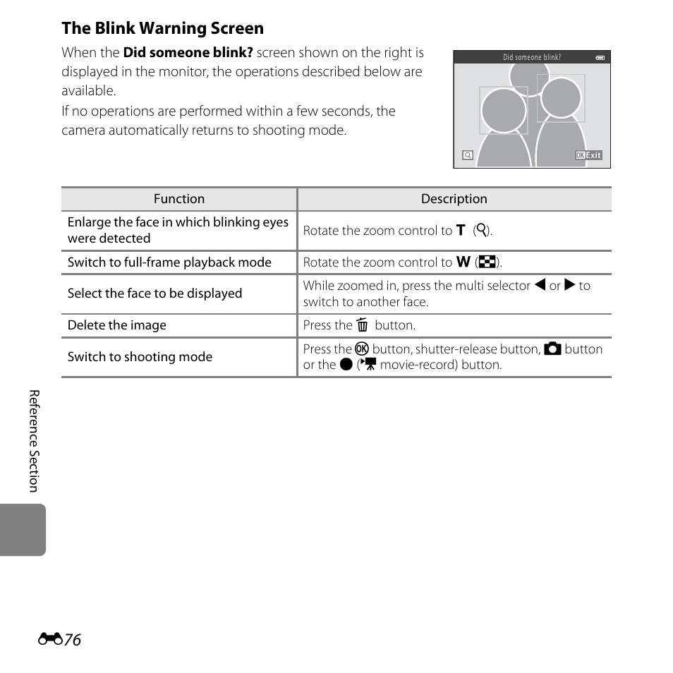 E76), The blink warning screen | Nikon L820 User Manual | Page 194 / 240