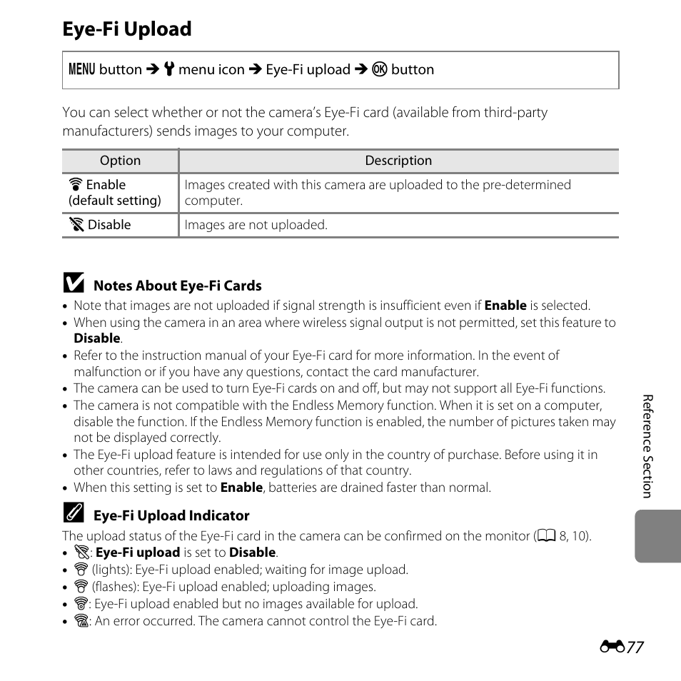 Eye-fi upload | Nikon L820 User Manual | Page 195 / 240