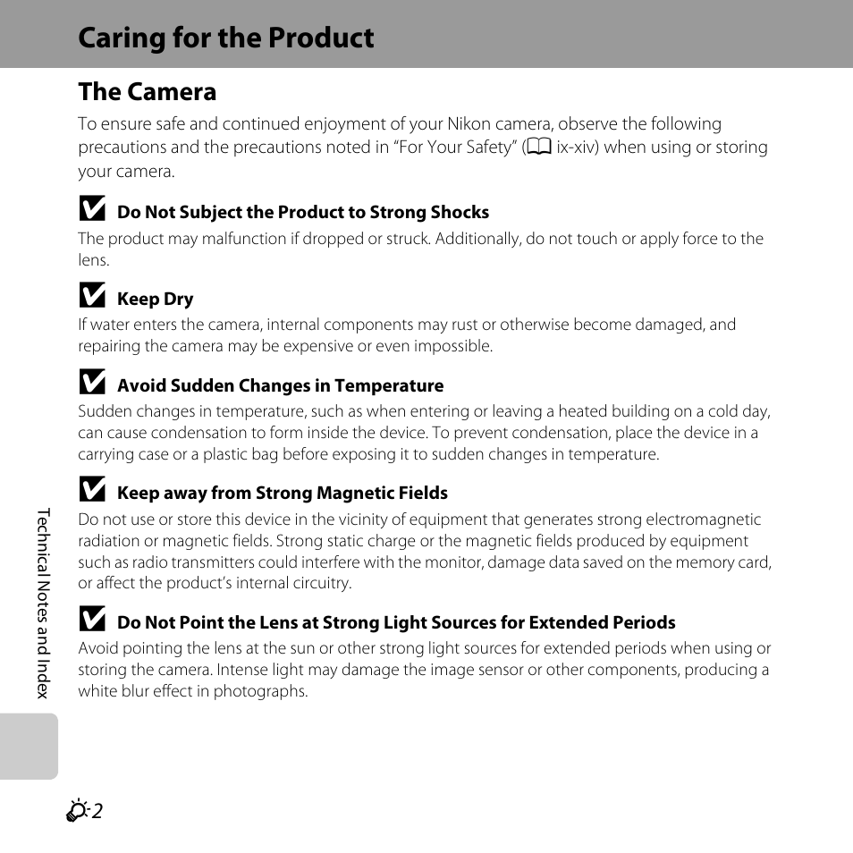 Caring for the product, The camera | Nikon L820 User Manual | Page 212 / 240