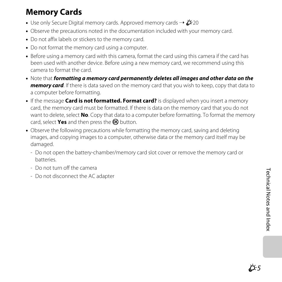 Memory cards, F5) and the | Nikon L820 User Manual | Page 215 / 240