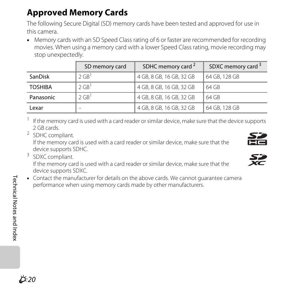 Approved memory cards | Nikon L820 User Manual | Page 230 / 240