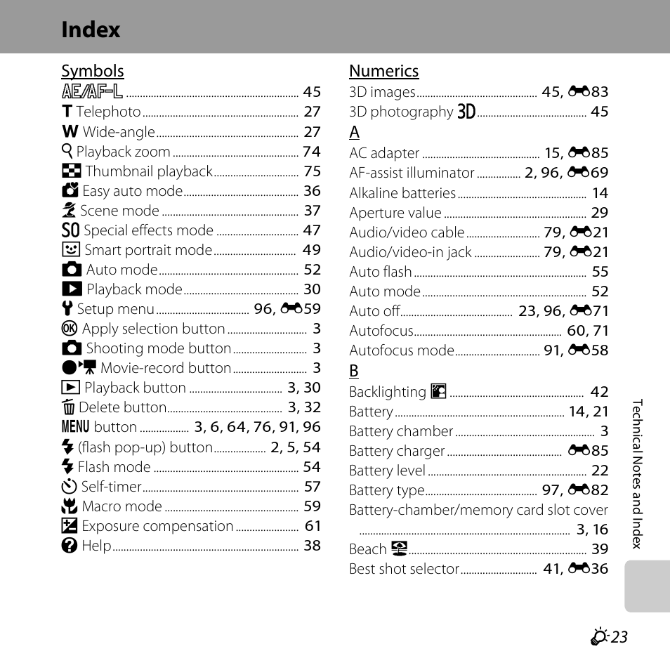 Index, F 23 | Nikon L820 User Manual | Page 233 / 240