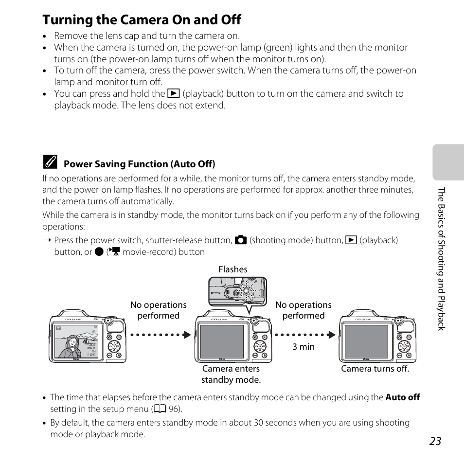 Turning the camera on and off | Nikon L820 User Manual | Page 43 / 240