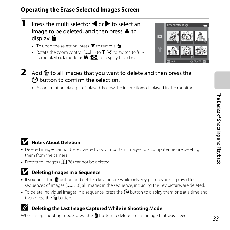 Operating the erase selected images screen | Nikon L820 User Manual | Page 53 / 240