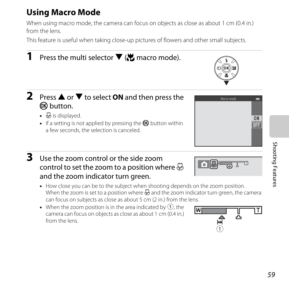 Using macro mode, A 59, A 59) is enable | A 59) is, A 59), A 59), and exposur | Nikon L820 User Manual | Page 79 / 240