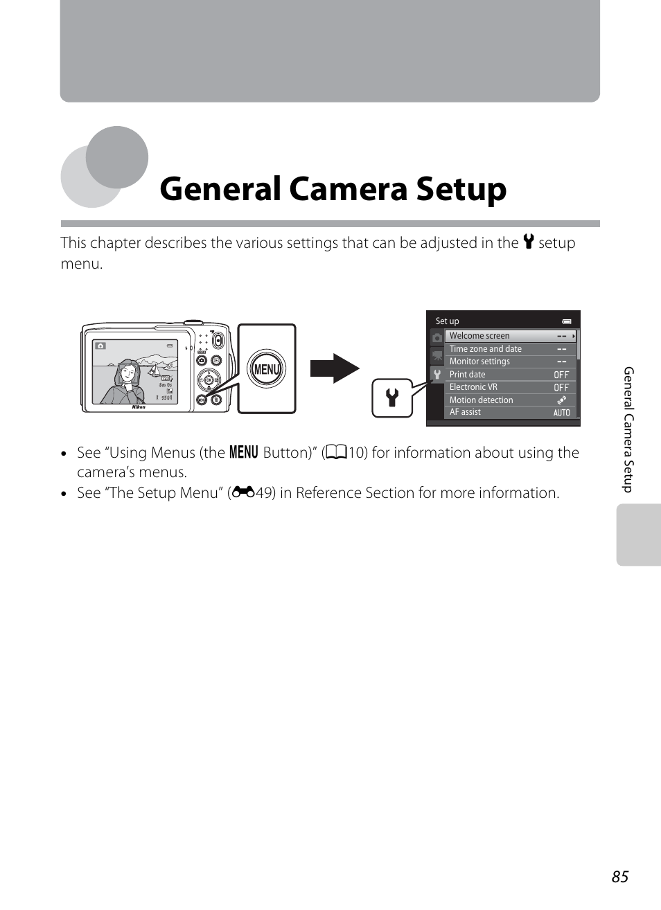 General camera setup | Nikon S3200 User Manual | Page 101 / 204
