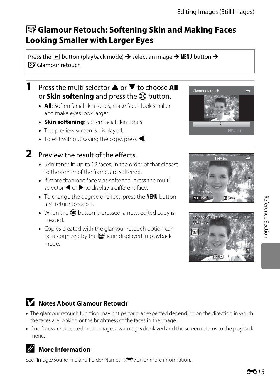 E13), Preview the result of the effects | Nikon S3200 User Manual | Page 117 / 204