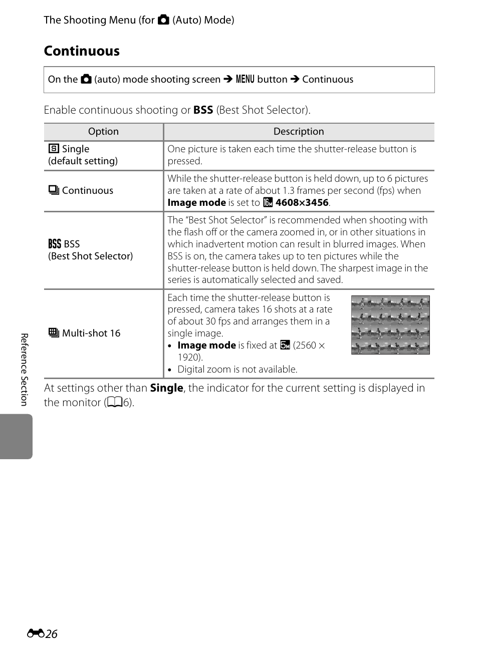 Continuous, E26), o | Nikon S3200 User Manual | Page 130 / 204