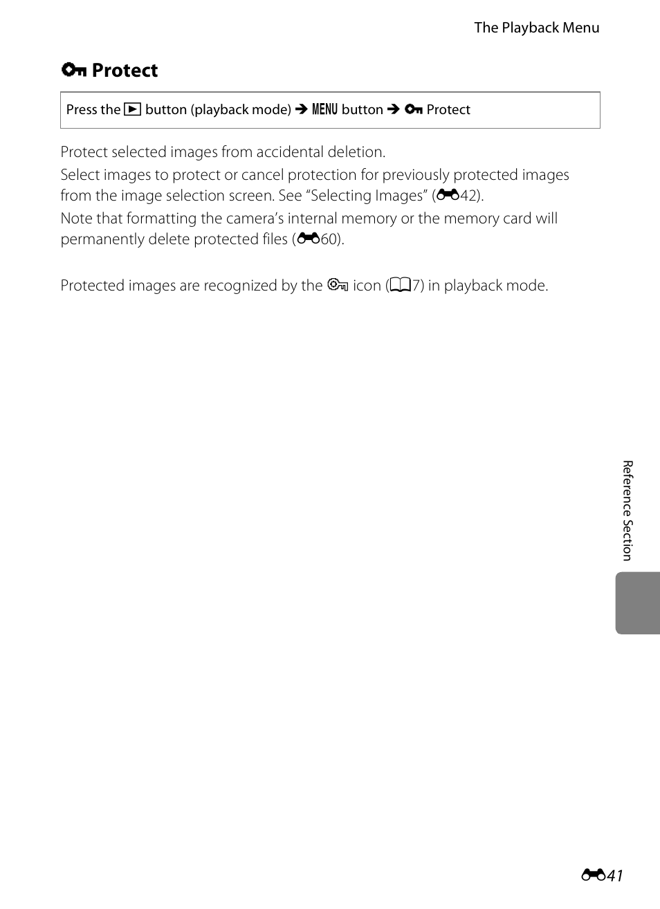 Protect, D protect, E41) | Nikon S3200 User Manual | Page 145 / 204