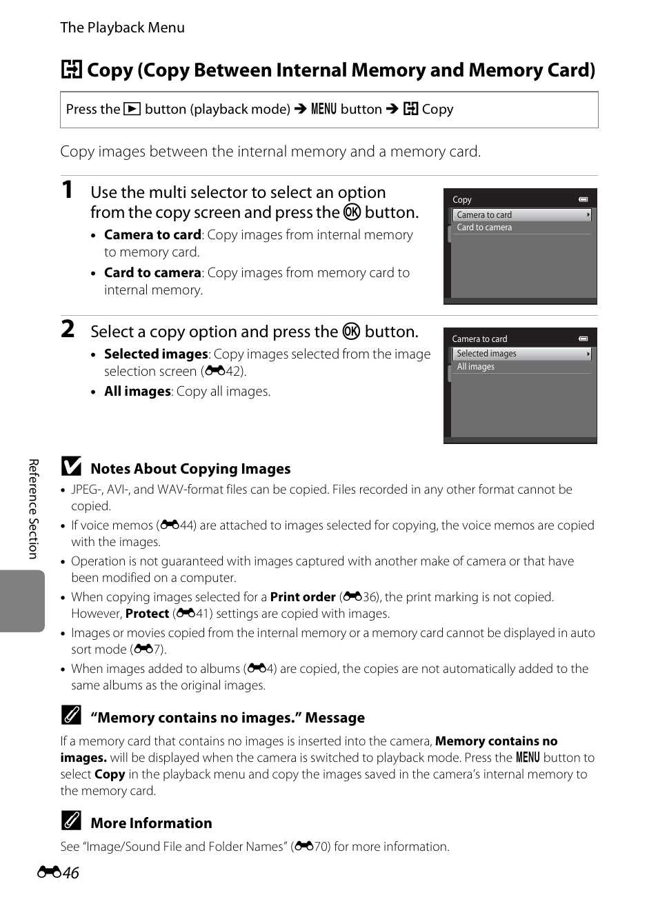 E46), Select a copy option and press the k button | Nikon S3200 User Manual | Page 150 / 204