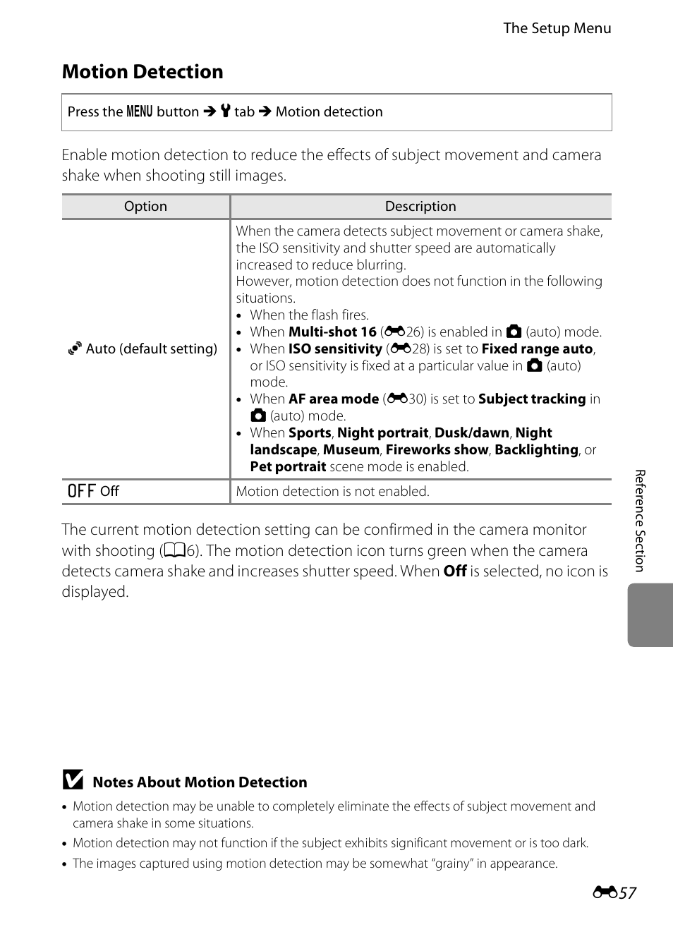 Motion detection, E57) | Nikon S3200 User Manual | Page 161 / 204