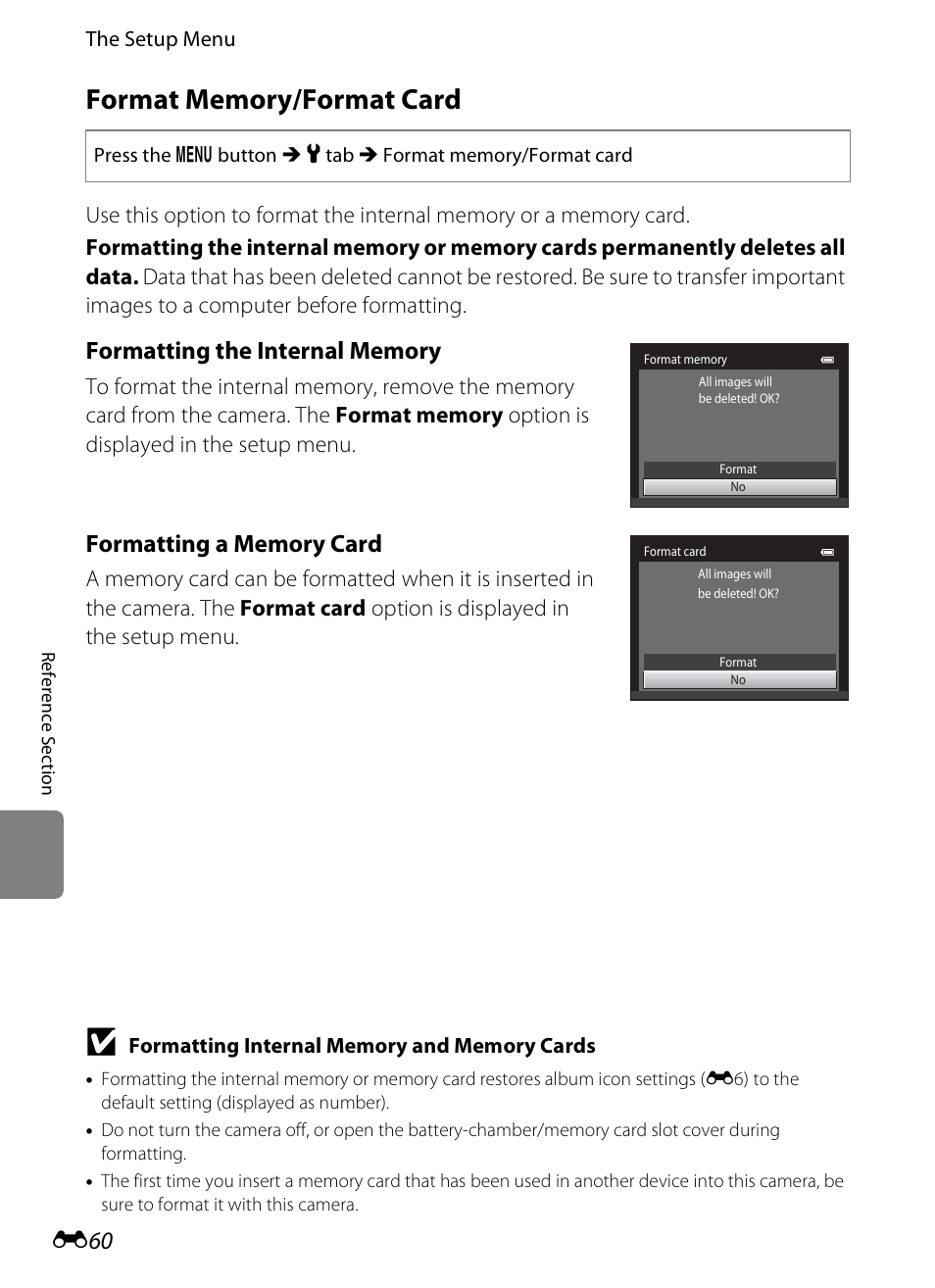 Format memory/format card | Nikon S3200 User Manual | Page 164 / 204