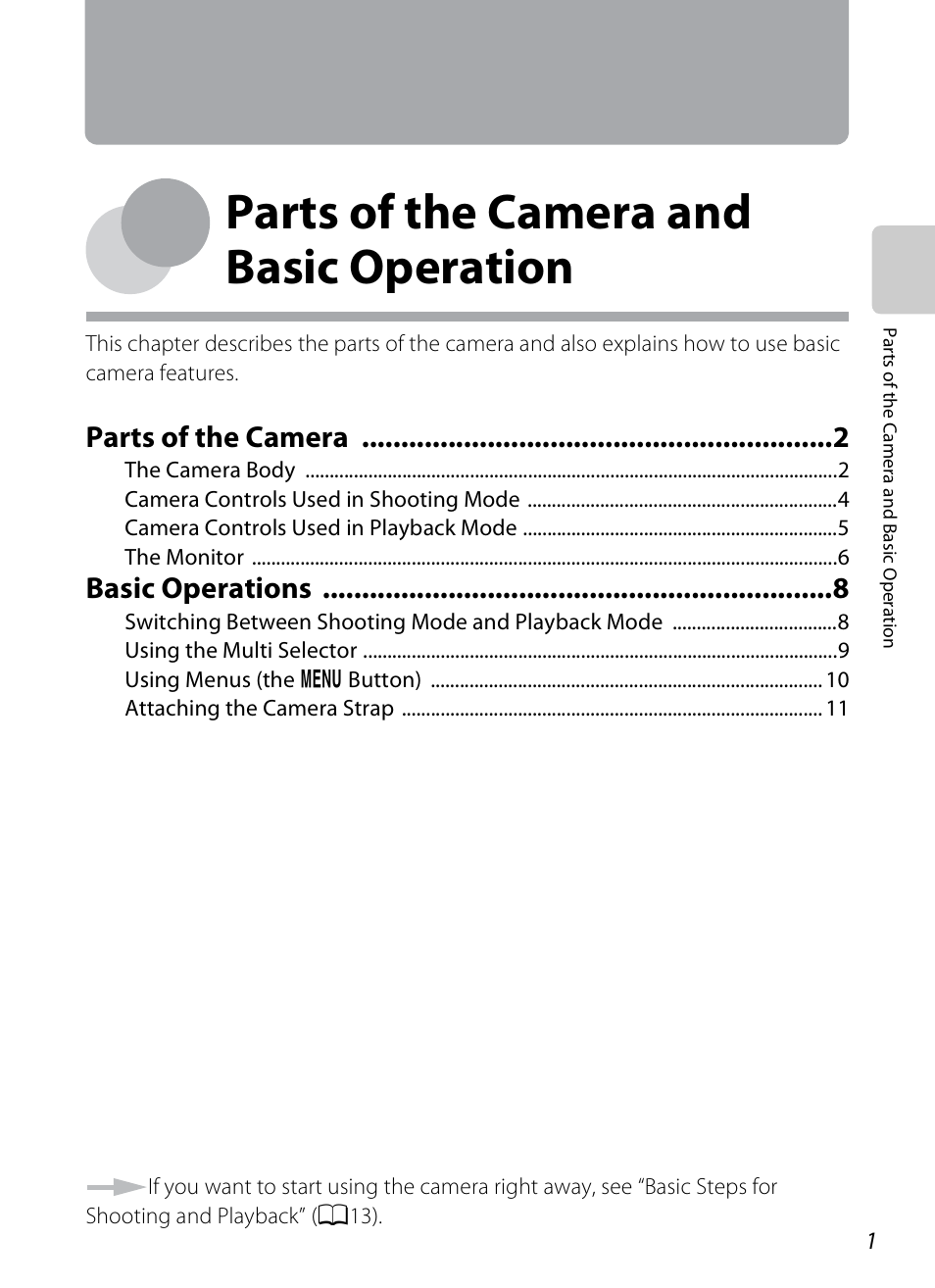 Parts of the camera and basic operation, E “parts of the camera and basic operation, Parts of the camera | Basic operations | Nikon S3200 User Manual | Page 17 / 204